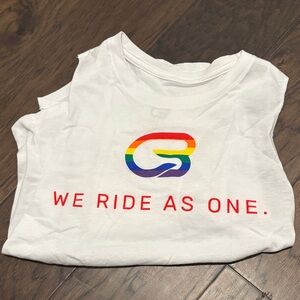 Cyclebar White Muscle Tee with Rainbow Logo